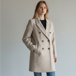 Zara Double Breasted Boucle Neutral Oatmeal Beige Peacoat Jacket Size Womens XS